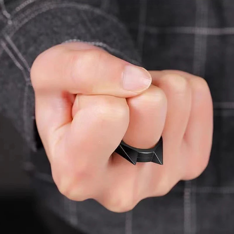 Women Men Cute Cat Ear Rings Self Defense Rings  Metal Knuckle Window Breaker Escorts Attack Rings Unisex Jewelry Accessories