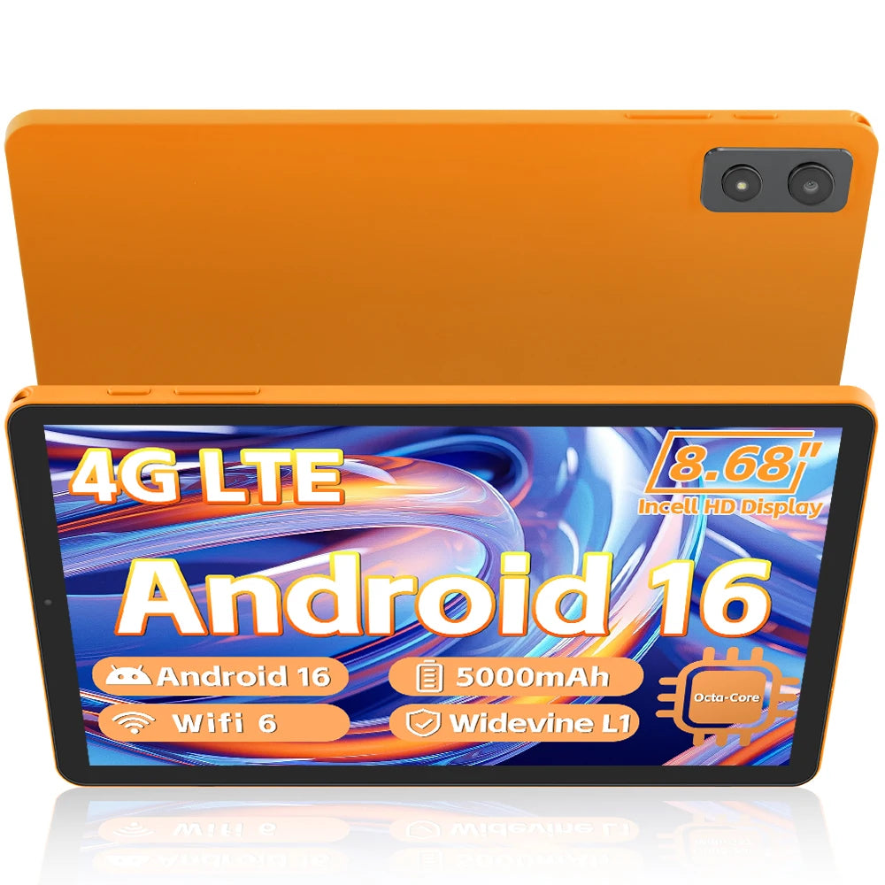 Paitanry 4G LTE 8.68" Android 16 Tablet 16GB RAM+64GB ROM 1TB Expand Octa Core T616 5000mAh 90Hz WiFi 6 Bluetooth 5.0 Tablet PC