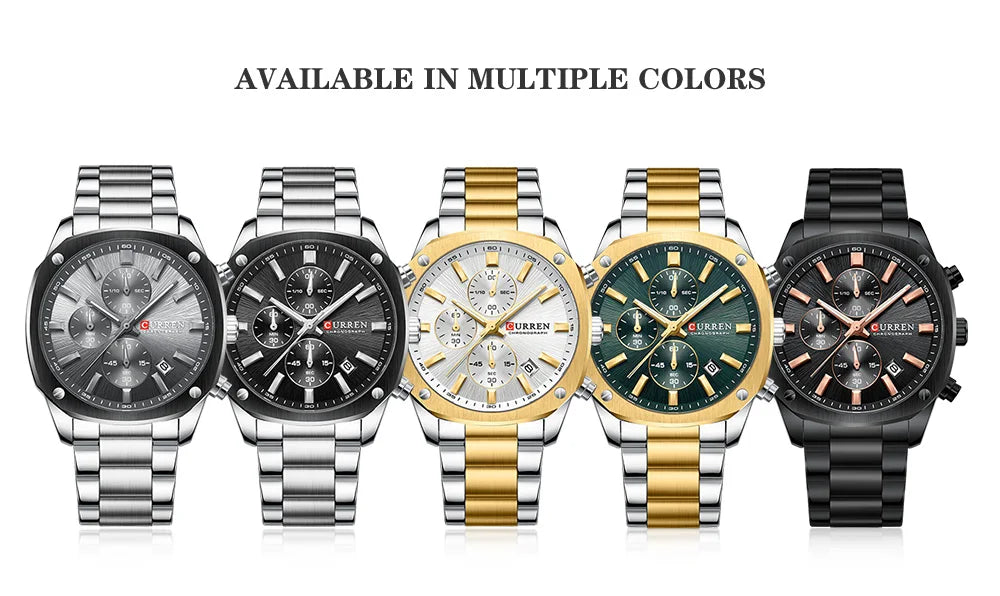 CURREN Modern Men's 42mm Sport Watch - Stainless Steel Band Chronograph & Date,Glow-in-the-Dark Hands, Casual Quartz Wristwatch