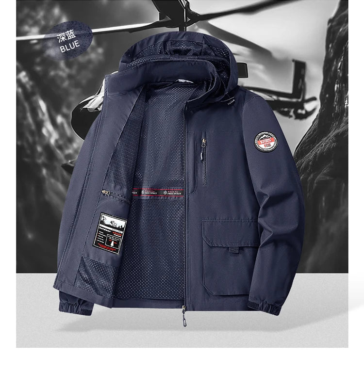 Jacket Mens Spring autumn New men jacket printing hooded Jackets casual coat Men's business coats Size M-7XL 8XL Hat detachable