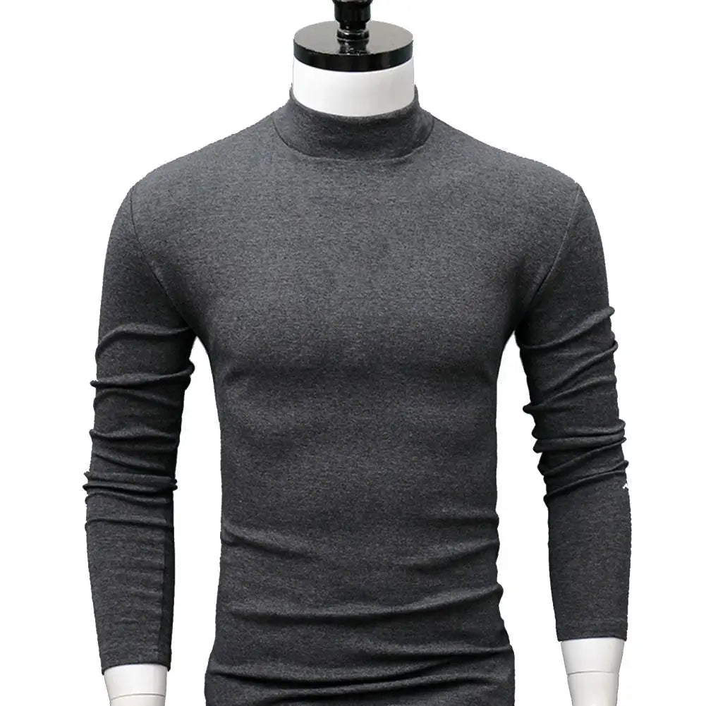 Men Shirt Casual Base Shirt Sweat Absorption All Match Long Sleeve Half High Collar Autumn Shirt Solid Color Men Shirt Blouses