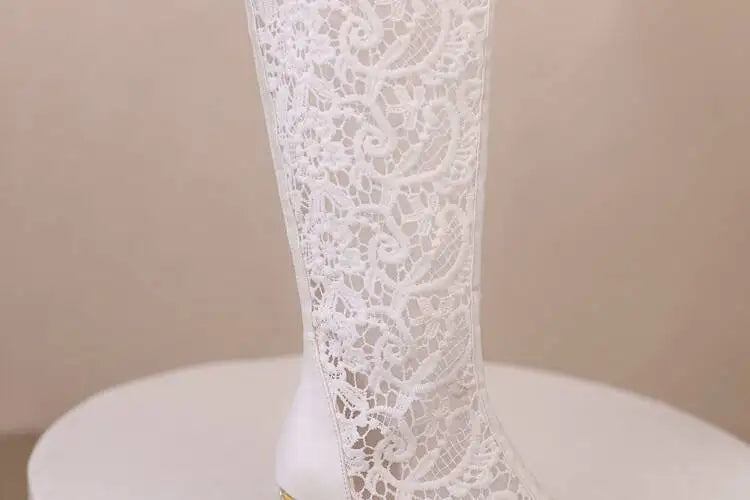 Spring and Autumn New Style Fashion square Heel Mesh Hollow Women's Boots Sweet Breathable knee high boots high 5.5cm size 34-47