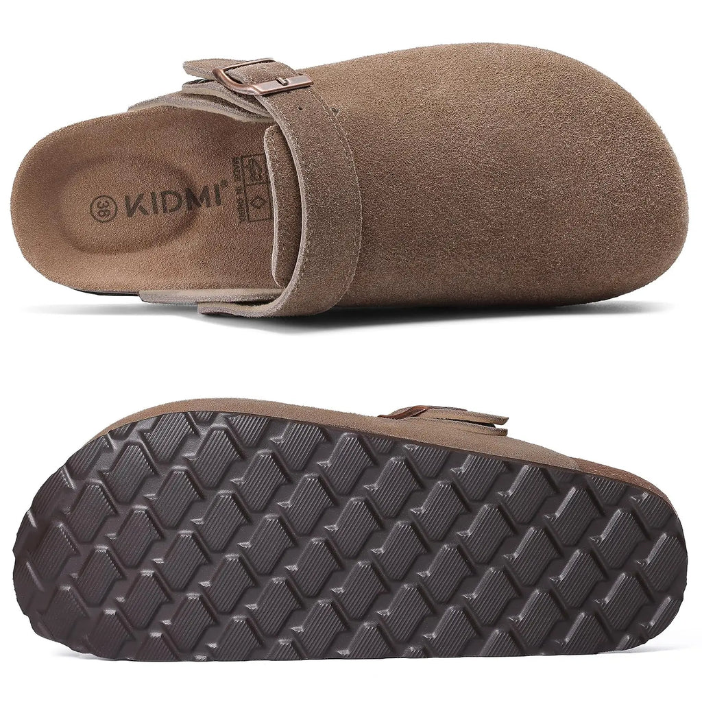 Litfun Suede Women's Clogs with Adjustable Strap Cork Footbed Leather Mules with Arch Support Unisex Outdoor Clogs Potato Shoes
