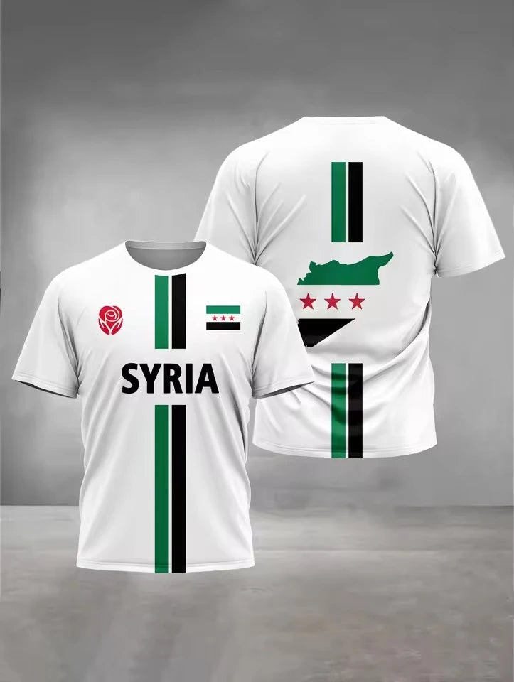New Syria Flag Graphic Men's T-shirt Casual Short Sleeved Tees Men Sports Football Jersey Tshirt Summer Daily Camiseta Hombre