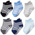 6 pairs of boys and girls' anti slip socks with cute cartoon animal patterns, comfortable and breathable baby floor socks
