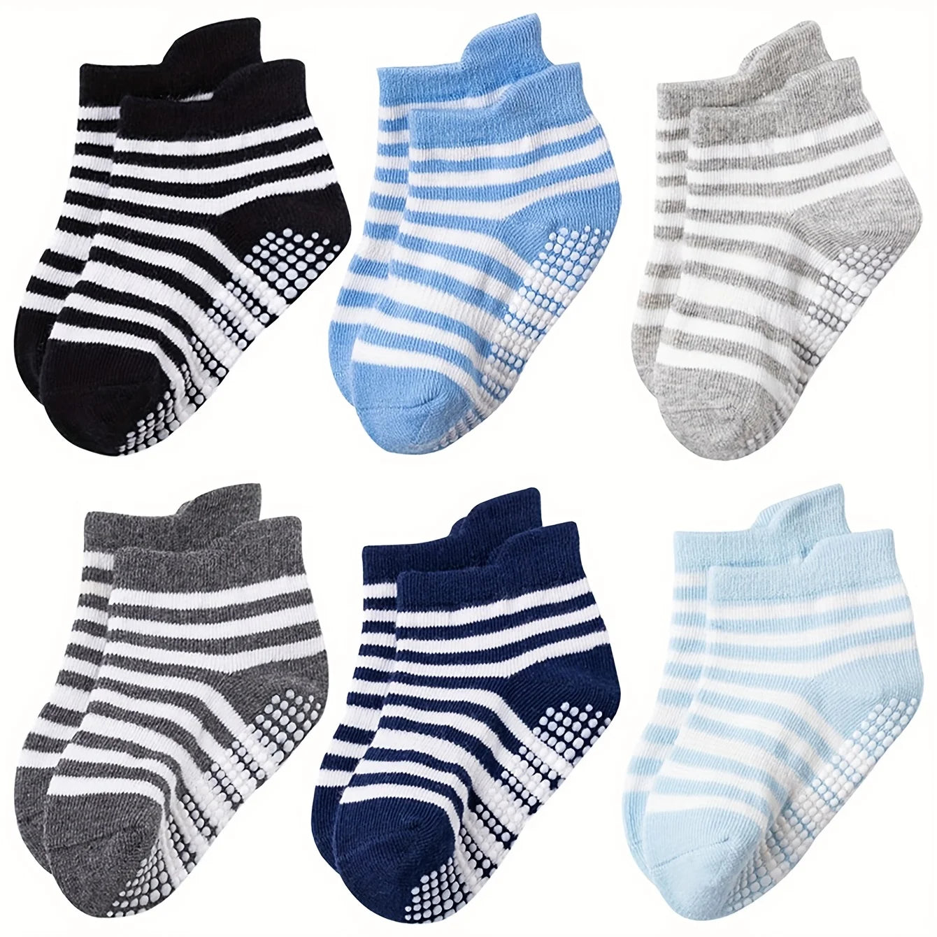 6 pairs of boys and girls' anti slip socks with cute cartoon animal patterns, comfortable and breathable baby floor socks