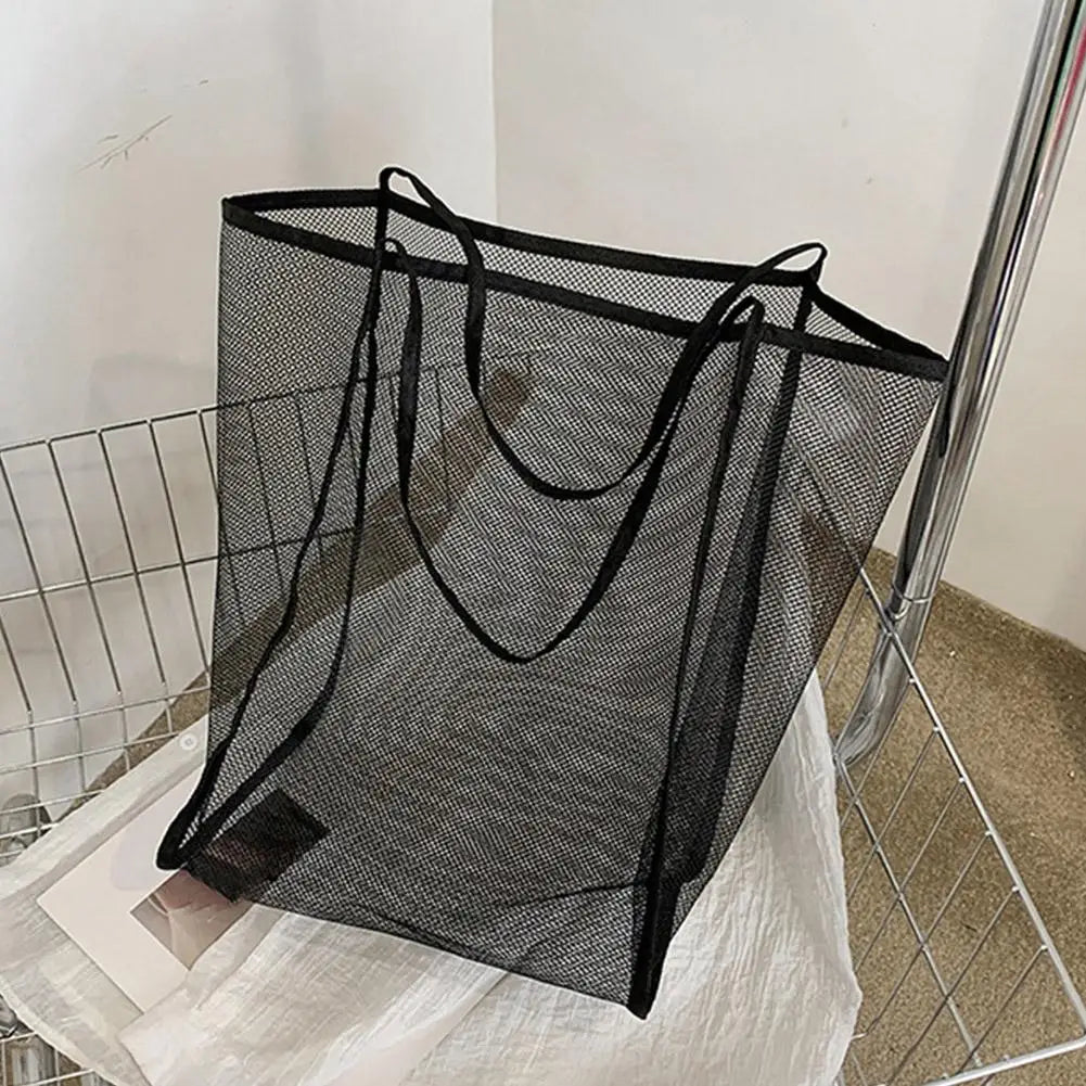 Transparent Mesh Bag Large Capacity Beach Bag Versatile Organizer Handbag Cosmetic Cosmetics Toiletries Storage Bag For Pool