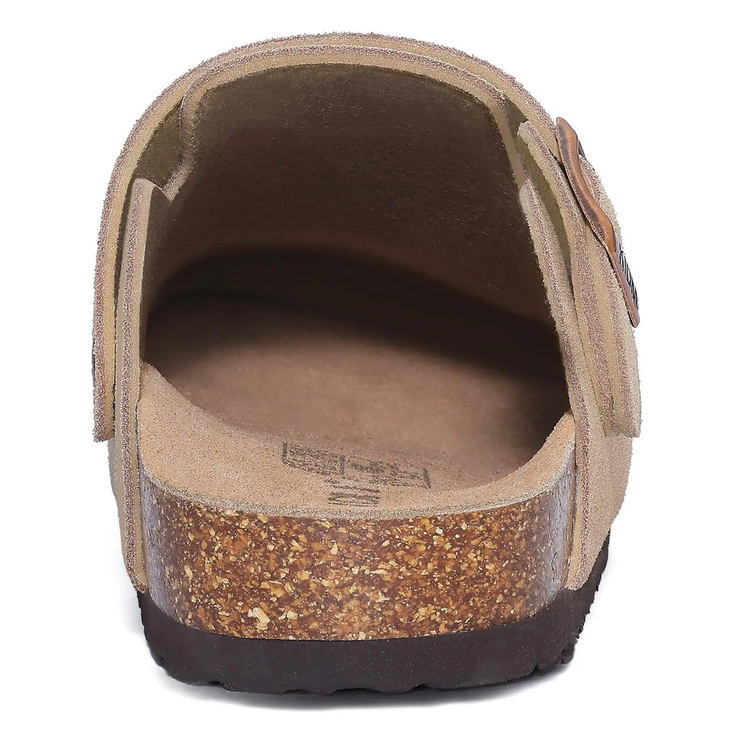 Litfun Suede Women's Clogs with Adjustable Strap Cork Footbed Leather Mules with Arch Support Unisex Outdoor Clogs Potato Shoes
