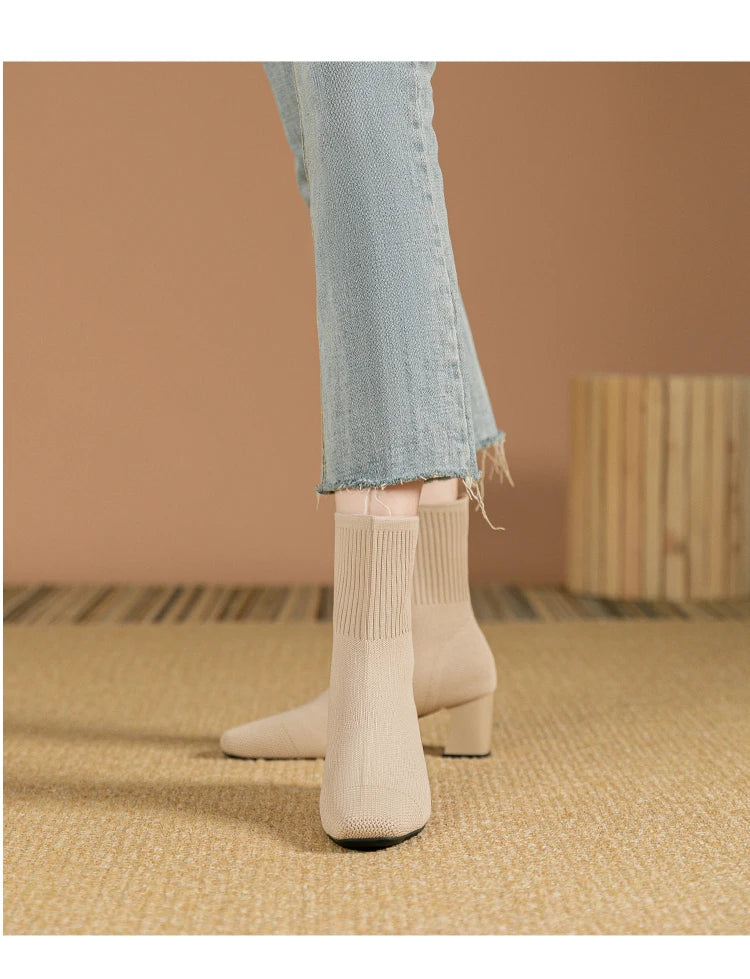 Women's Boots 2025 New Fashion Pointed Soft Knitted Casual Comfortable Shoes (heel height 4.5cm, )