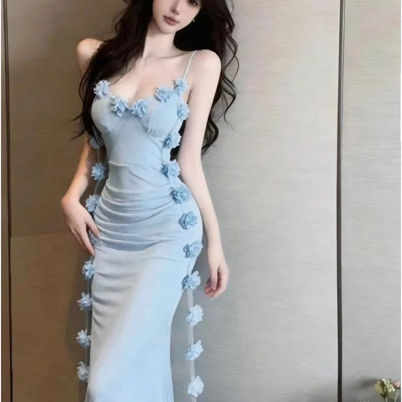 French Riviera Backless Maxi Dress – Luxury Blue Camisole Vacation Dress for Women