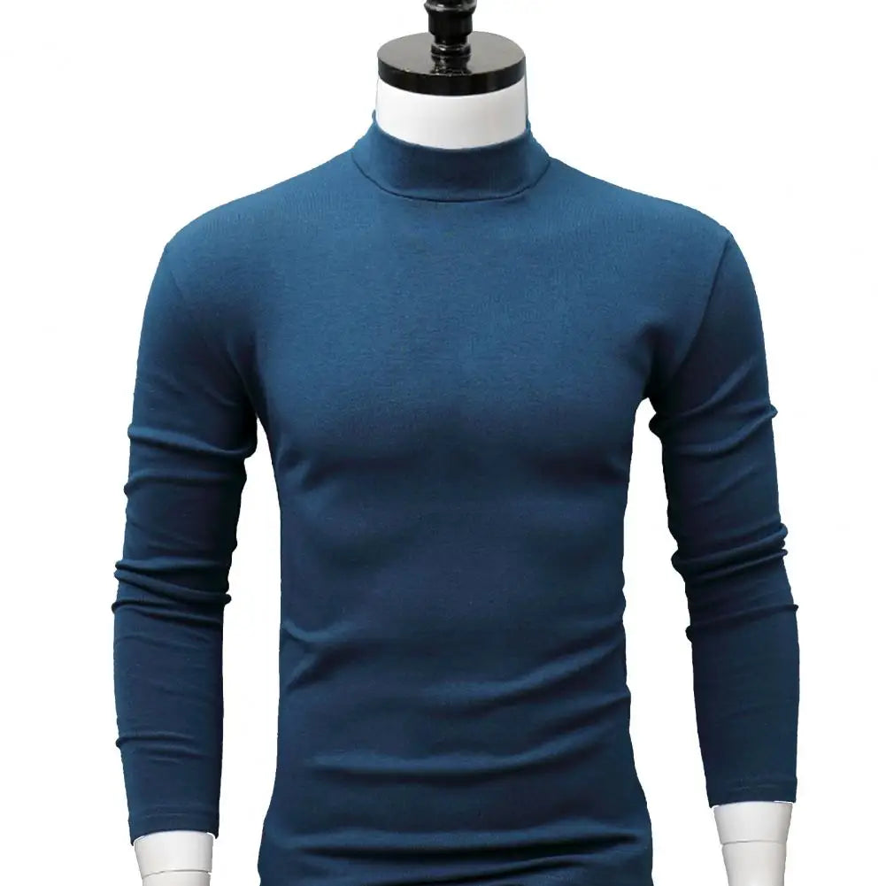 Men Shirt Casual Base Shirt Sweat Absorption All Match Long Sleeve Half High Collar Autumn Shirt Solid Color Men Shirt Blouses