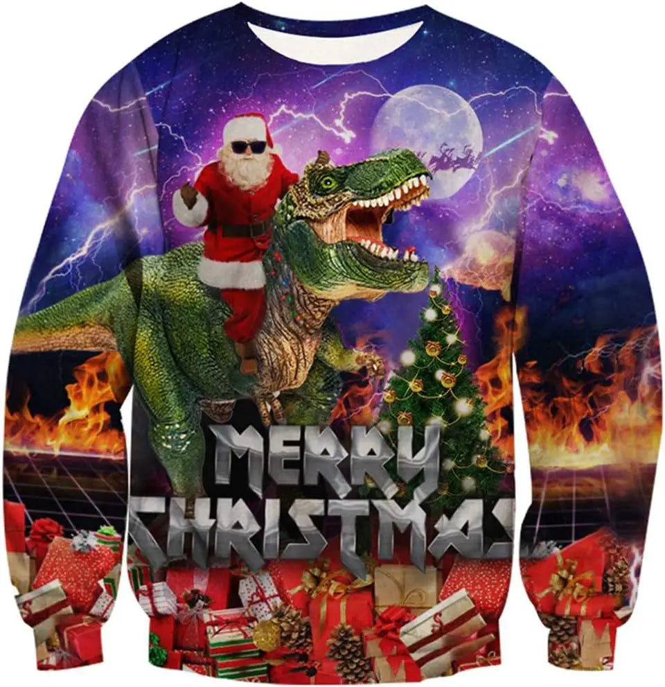 Men's Christmas Sweatshirt Festive Abstract Kitten Print Merry Christmas Crew Neck Pullover Party Casual Christmas Sweatshirt