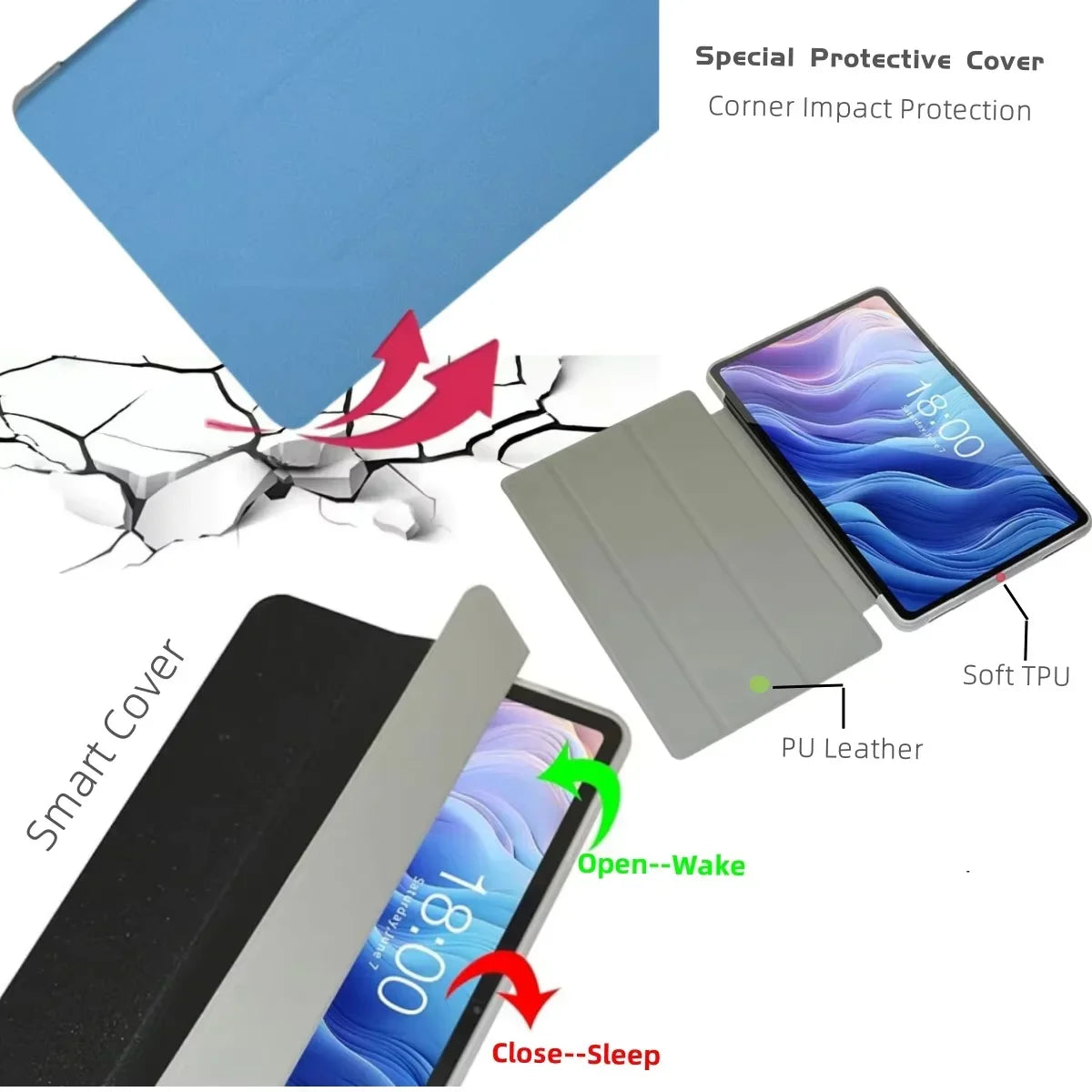 Smart Cover for Teclast P33 P30 P30T Tablet Case Folding Stand Pu Leather with Soft TPU Back Cover for P30T P33 2025 Flip Case