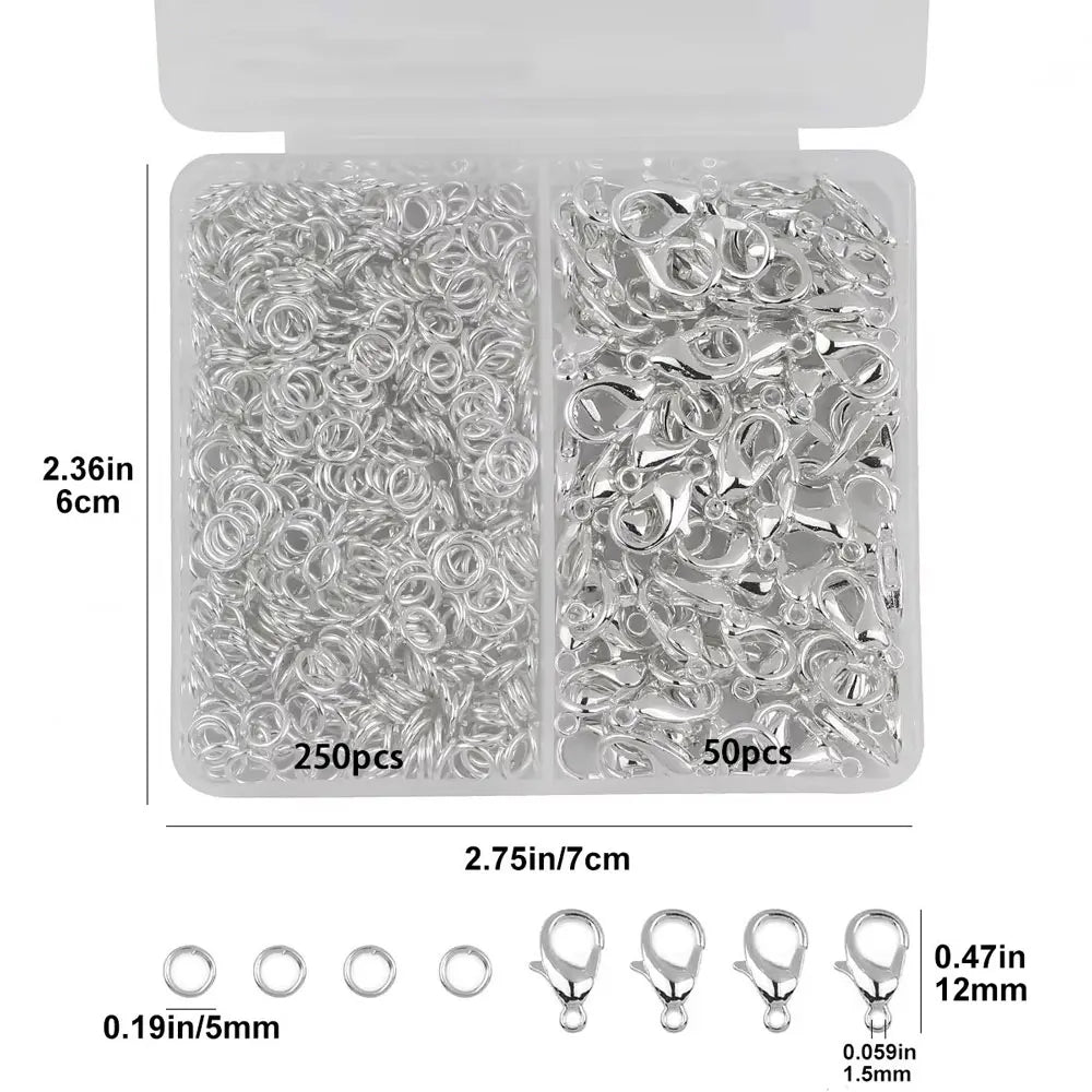 150pcs/box Silver Color Lobster Clasps And Open Rings Bracelets Necklaces Connector DIY Jewelry Making Accessories Supplies Kit