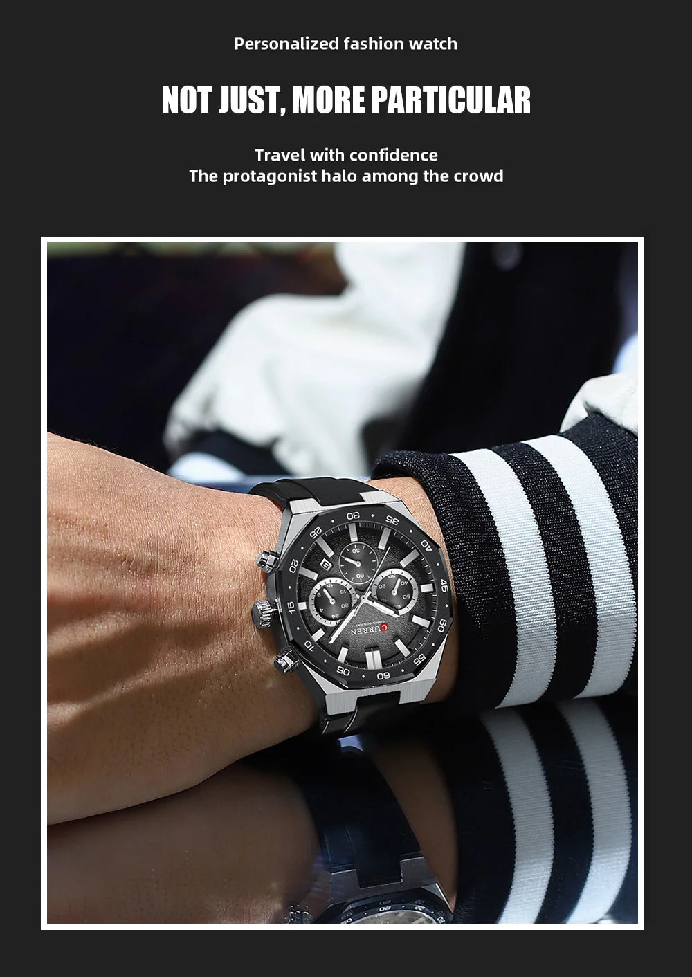 CURREN Fashion Casual Men Sports Watch Chronograph Silicone Belt Auto Date Dial Quartz Wristwatch Male Reloj Relogio Masculino
