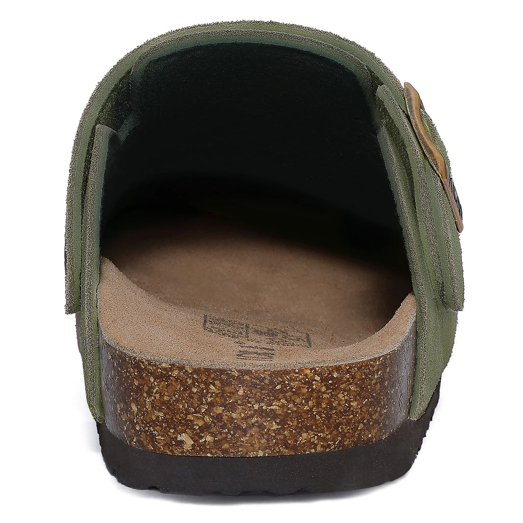 Litfun Suede Women's Clogs with Adjustable Strap Cork Footbed Leather Mules with Arch Support Unisex Outdoor Clogs Potato Shoes