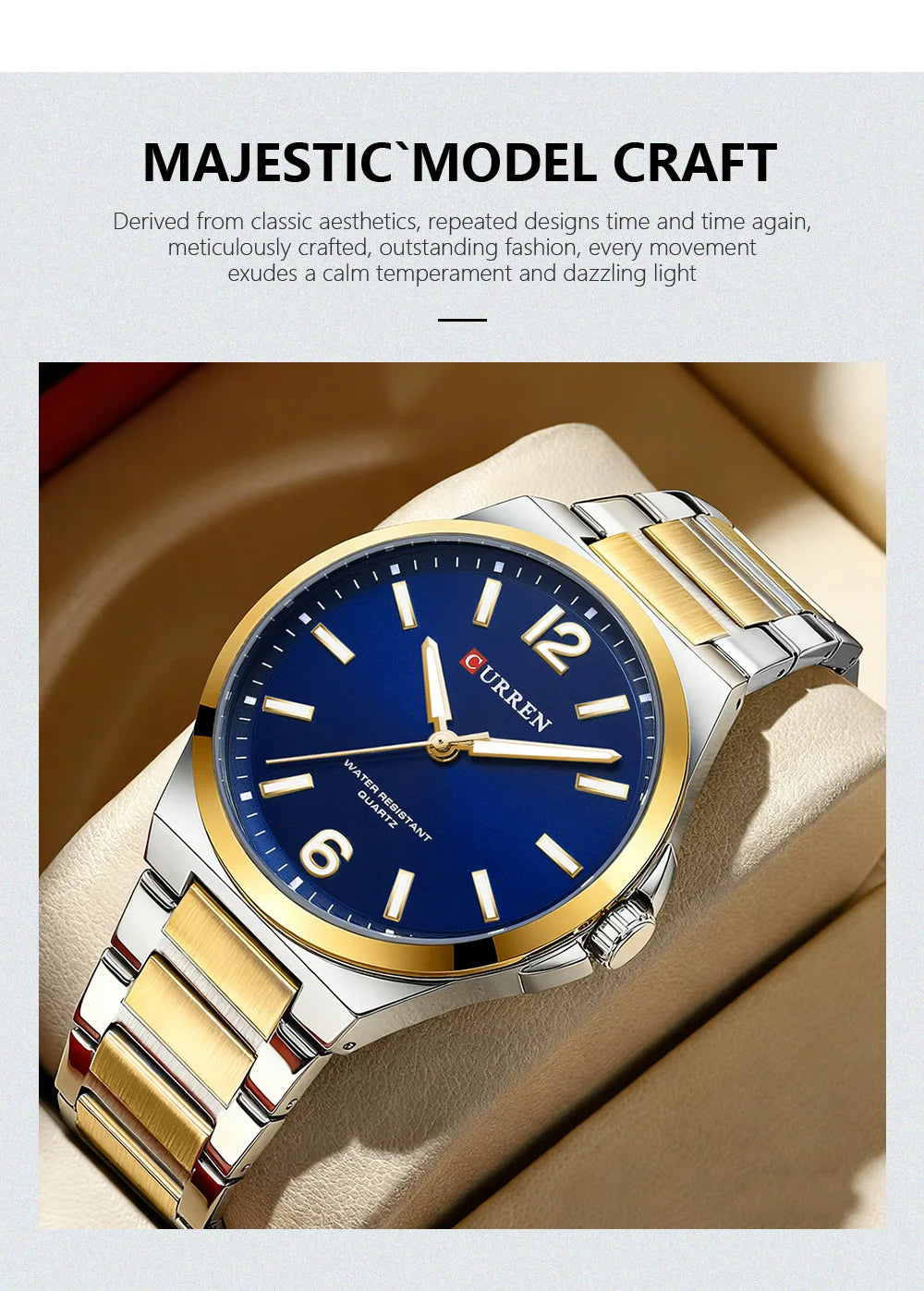 CURREN Luxury Minimalist Men's Watch Two Tone Golden Stainless Steel Business Quartz Wristwatch Simple Dress Clock Male