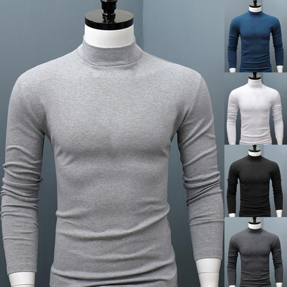 Men Shirt Casual Base Shirt Sweat Absorption All Match Long Sleeve Half High Collar Autumn Shirt Solid Color Men Shirt Blouses