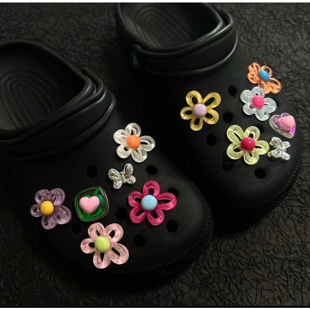 12Pcs Shoes Charms Removable Colorful Flower Shoes Accessories for Girls Summer Shoes DIY Gift