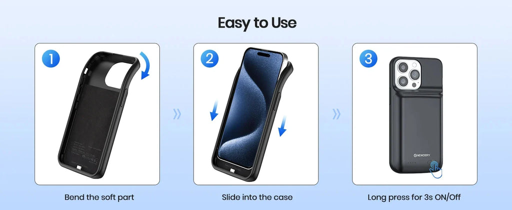 NEWDERY Battery Case for iPhone 15 Pro Max/iPhone 15 Plus Portable Rechargeable Extended Charger Case Battery Pack Charging Case