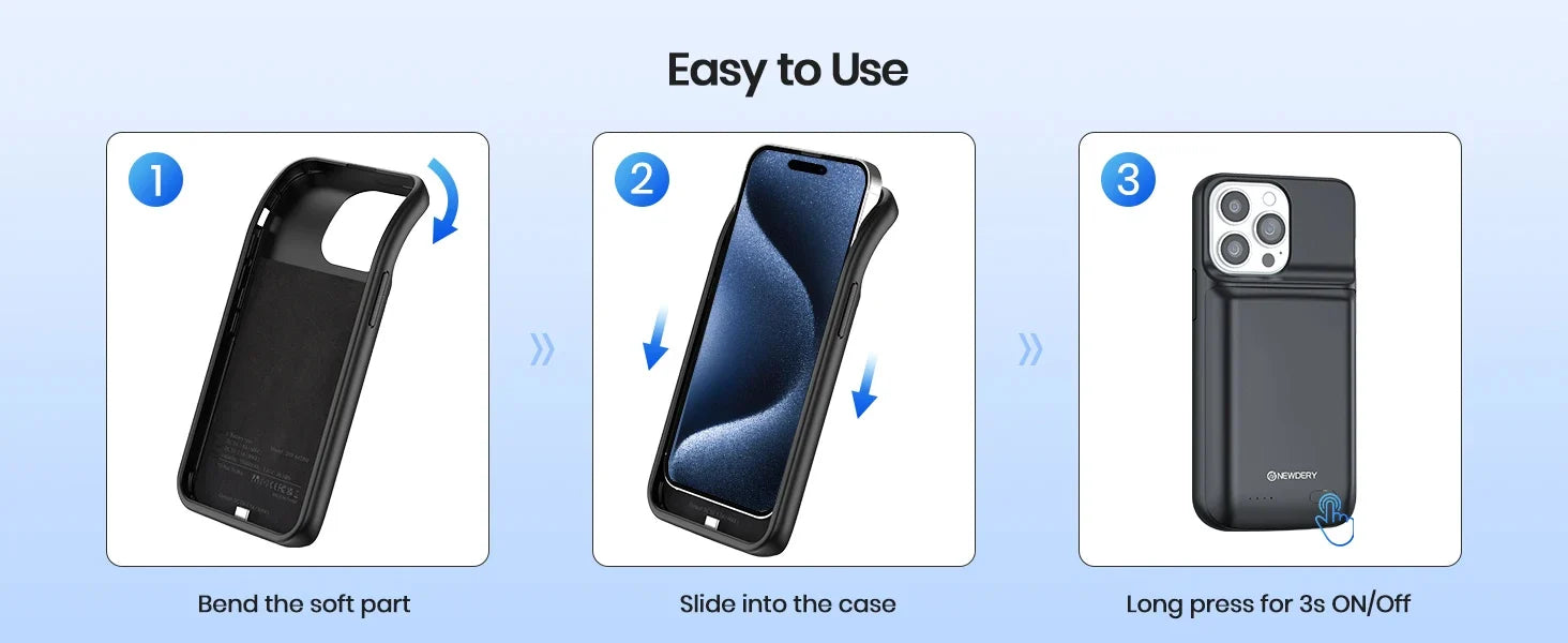 NEWDERY Battery Case for iPhone 15 Pro Max/iPhone 15 Plus Portable Rechargeable Extended Charger Case Battery Pack Charging Case
