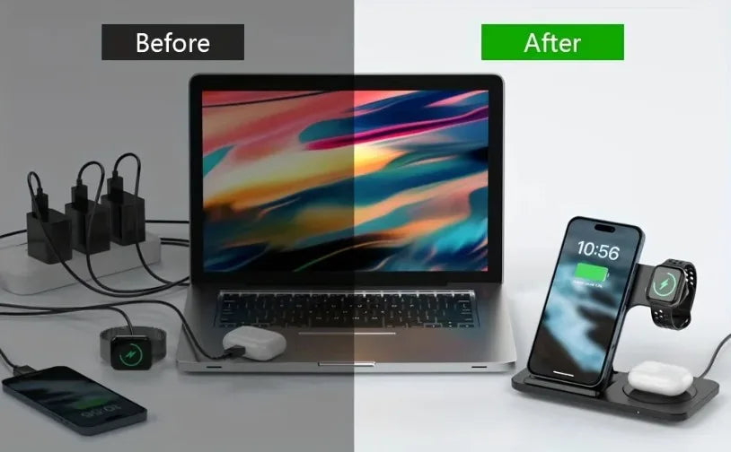 VIKEFON 3 in 1 Foldable Wireless Charging Station for iPhone 17-12 Pro Max iWatch Ultra Airpods Pro Fast Charger Stand Dock