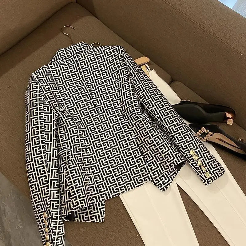 Luxury Geometric Double-Breasted Blazer