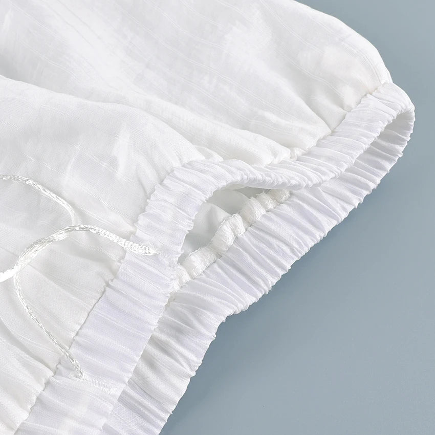 Linad Street Loose White Bloomers Pants Women Summer Elastic Waist Trousers Fashion Lace Up See Through Pants Female 2025 Sexy