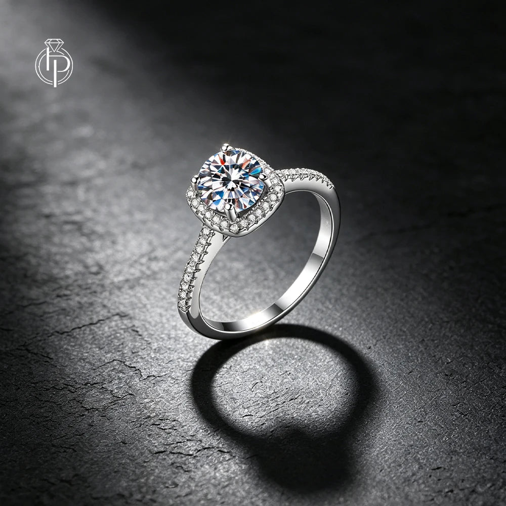 HORRIPAL 0.5CT 1CT 2CT Sugar Cube Moissanite Rings For Women Halo Band Luxury S925 Sterling Silver Wedding Jewelry Gift With GRA
