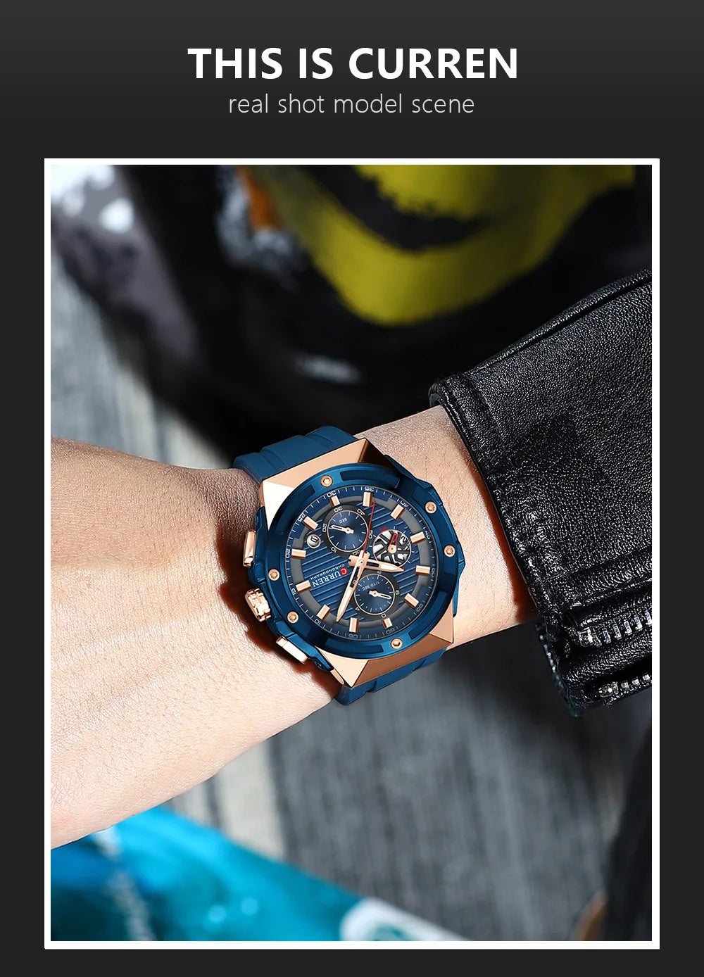 CURREN Sporty Men's Watch with Chronograph & Luminous Hands - Silicone Strap Quartz Wristwatch for Man Auto Date Business Casual
