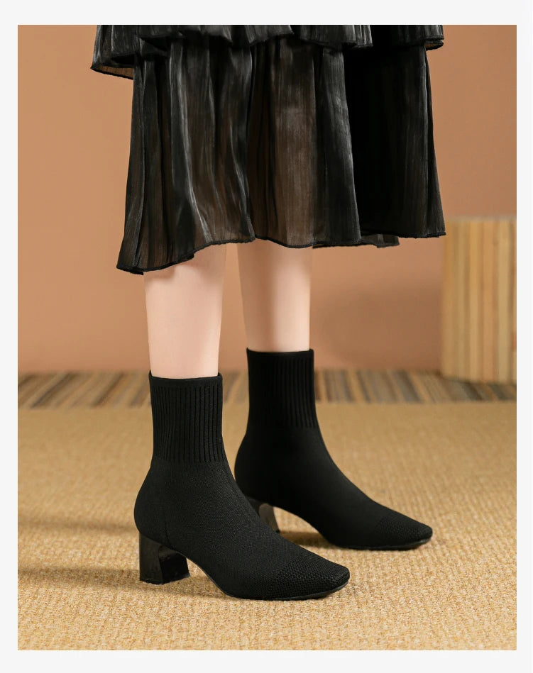 Women's Boots 2025 New Fashion Pointed Soft Knitted Casual Comfortable Shoes (heel height 4.5cm, )