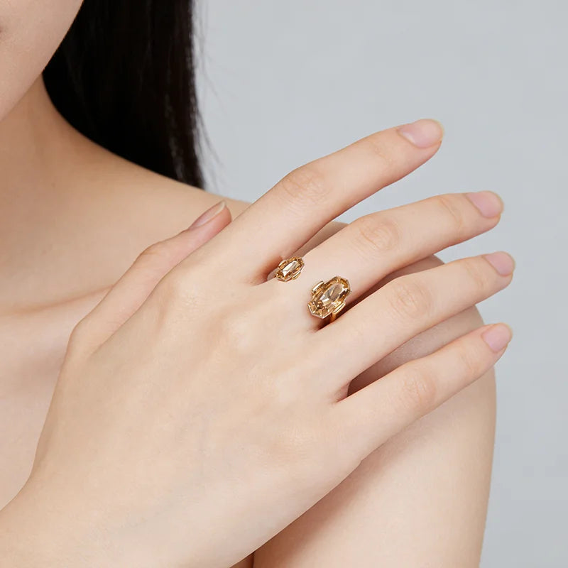Champagne Crystal Gold Color Rings 2026 New Design Fashion Jewelry Trendy Women's Finger Accessory Wedding Ring for Index Finger