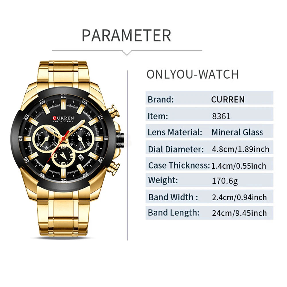 CURREN Men's Chronograph Watch 48mm Big Dial with Stainless Steel Band Triple Sub- Dials Luxury Quartz Sport Wristwatch