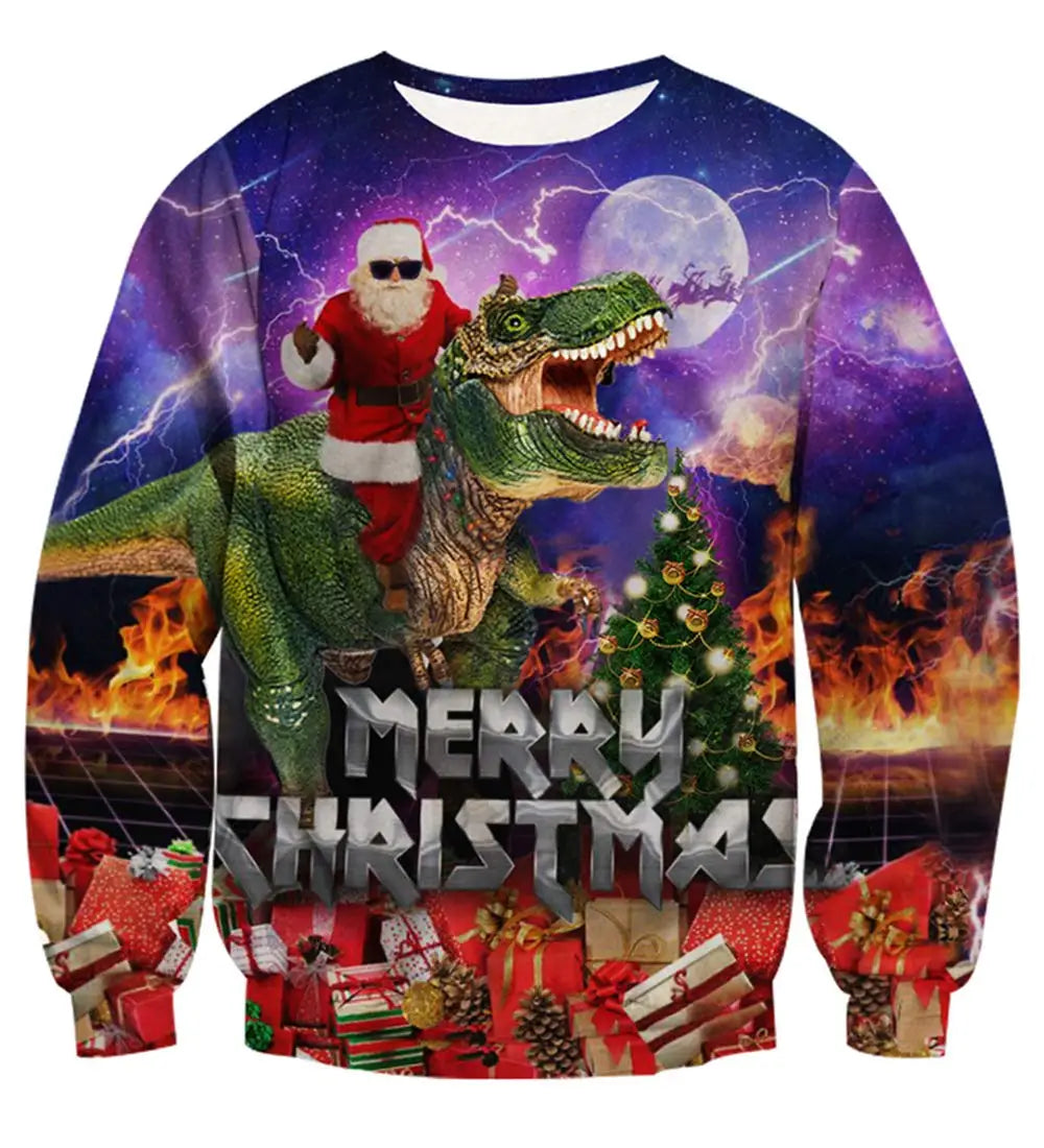 Men's Christmas Sweatshirt Festive Abstract Kitten Print Merry Christmas Crew Neck Pullover Party Casual Christmas Sweatshirt