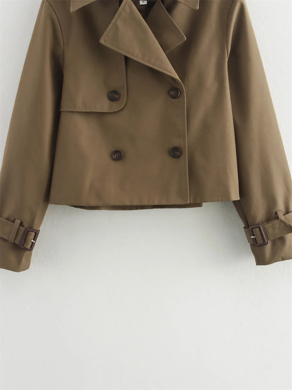 Ladies Vintage Cropped Trench Spring Autumn Jacket Women Streetwear Double Breasted Long Sleeve Top Female Chic Coat Outfits
