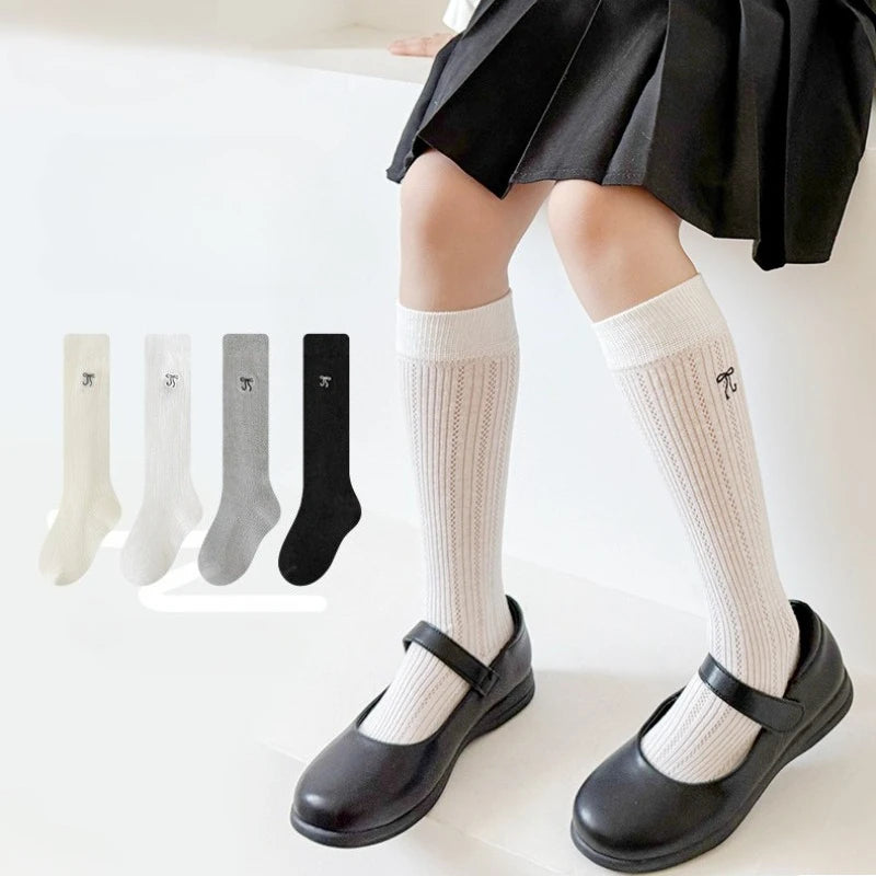 Summer Baby Hollow Out Socks Cute Bow Mesh Cotton Princess Knee High Socks Breathable Thin Non-slip Children Socks 2-12Years