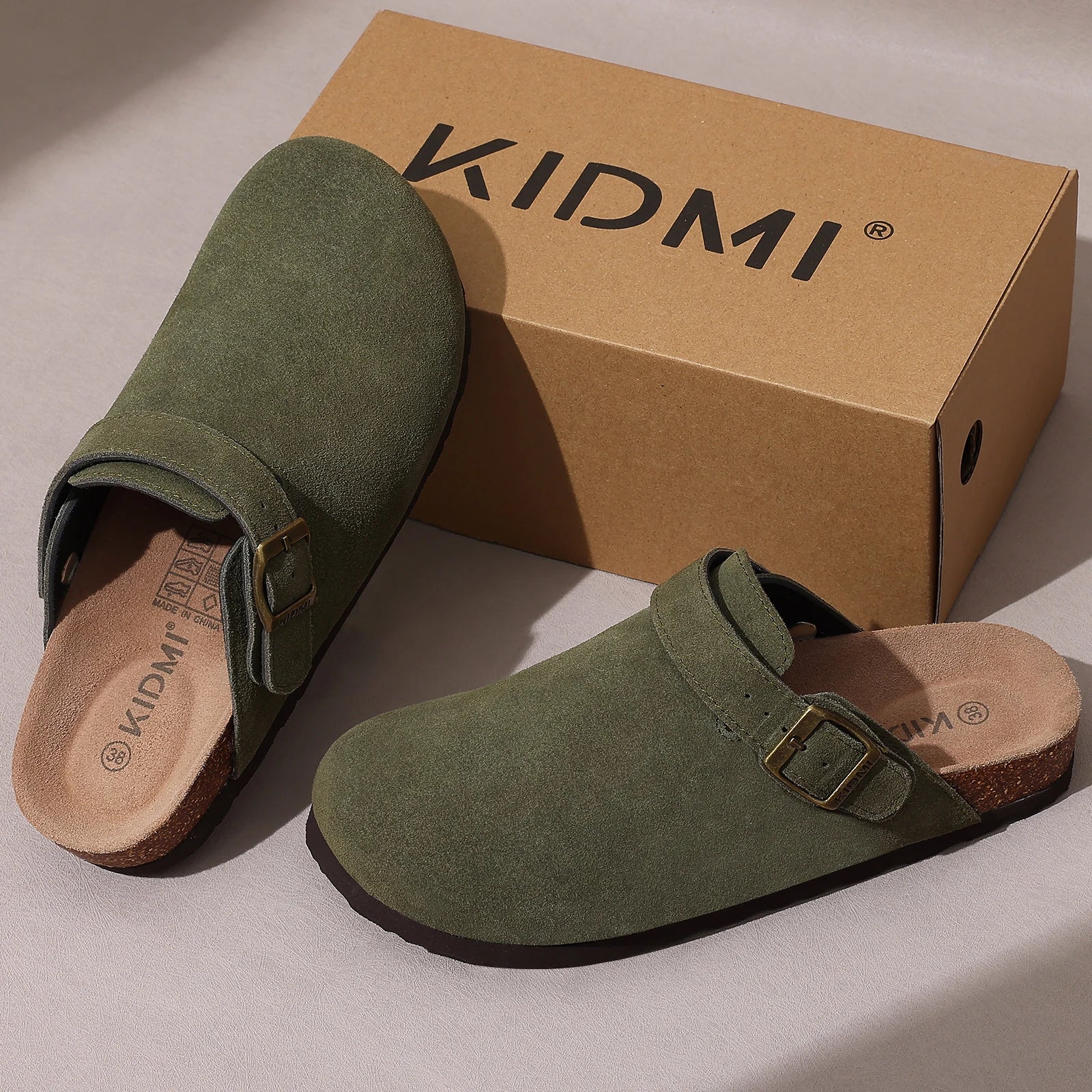 Litfun Suede Women's Clogs with Adjustable Strap Cork Footbed Leather Mules with Arch Support Unisex Outdoor Clogs Potato Shoes