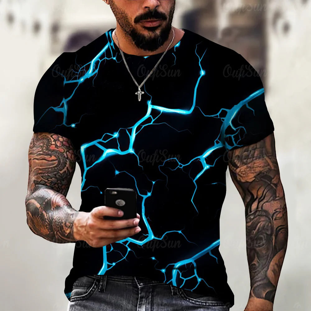 2024 Summer New Men's T-Shirt Casual Lightning Cool 3D Digital Printed T Shirts for Men Short Sleeve Tee Oversized Men Clothing
