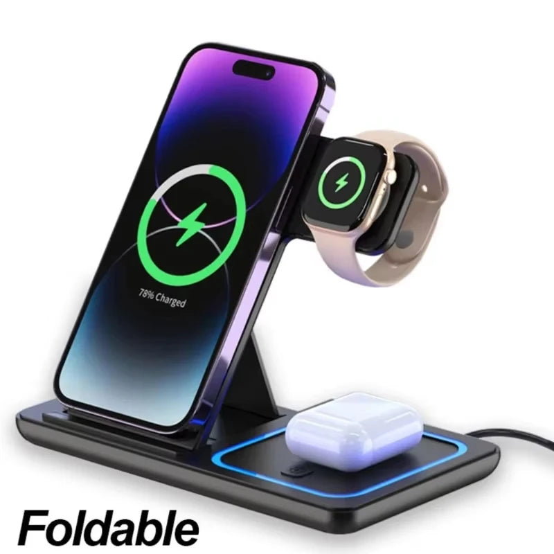 VIKEFON 3 in 1 Foldable Wireless Charging Station for iPhone 17-12 Pro Max iWatch Ultra Airpods Pro Fast Charger Stand Dock