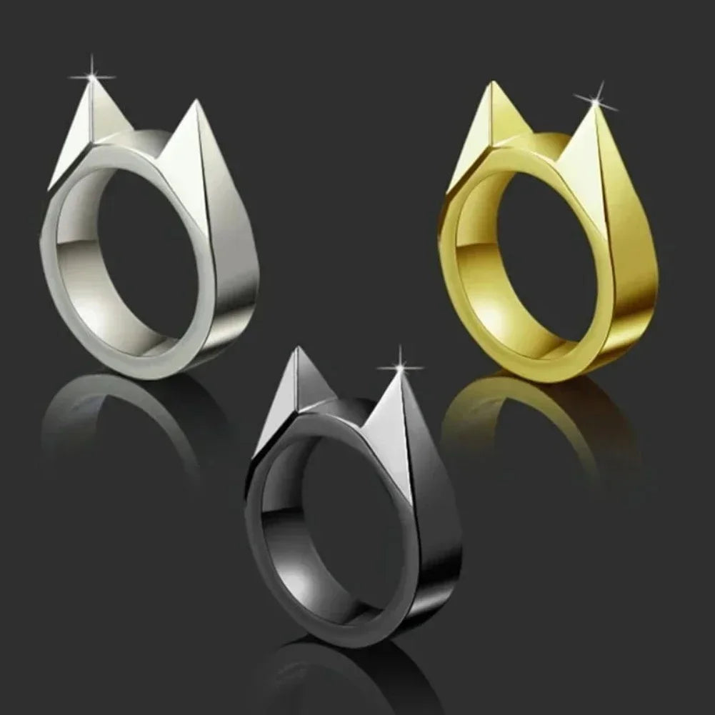 Women Men Cute Cat Ear Rings Self Defense Rings  Metal Knuckle Window Breaker Escorts Attack Rings Unisex Jewelry Accessories