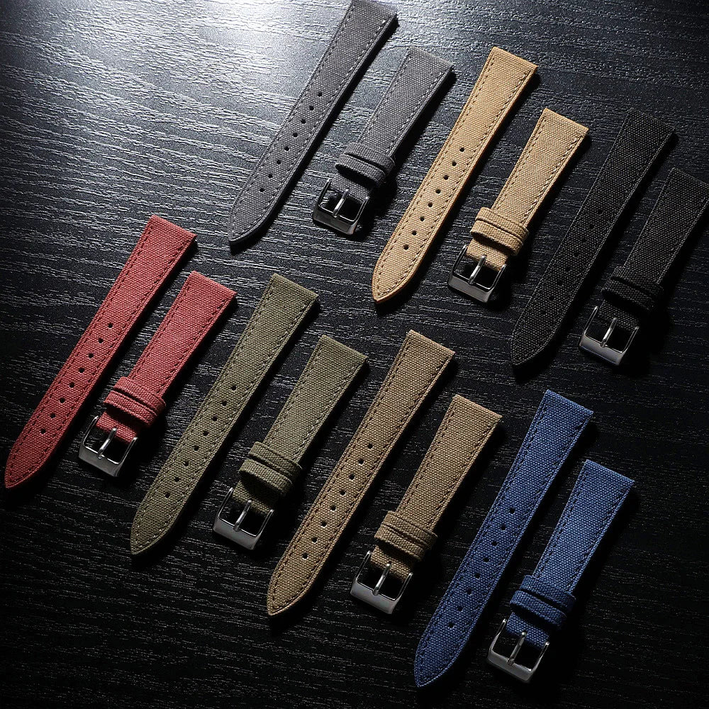 20mm 22mm Vintage Sailcloth Watch Band Fabric Leather Strap Retro Canvas Quick Release Watchband for Men