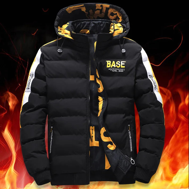 Double-Sided Wear Cotton Jacket for Men Youth Winter Warm Outerwear Hooded Thickened Rabbit Fur Lining Casual Suit