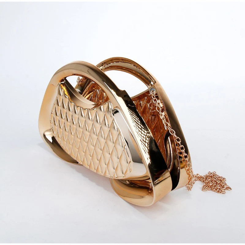 Glamour Chain Acrylic Clutch – Luxury Metallic Crossbody Evening Bag for Women