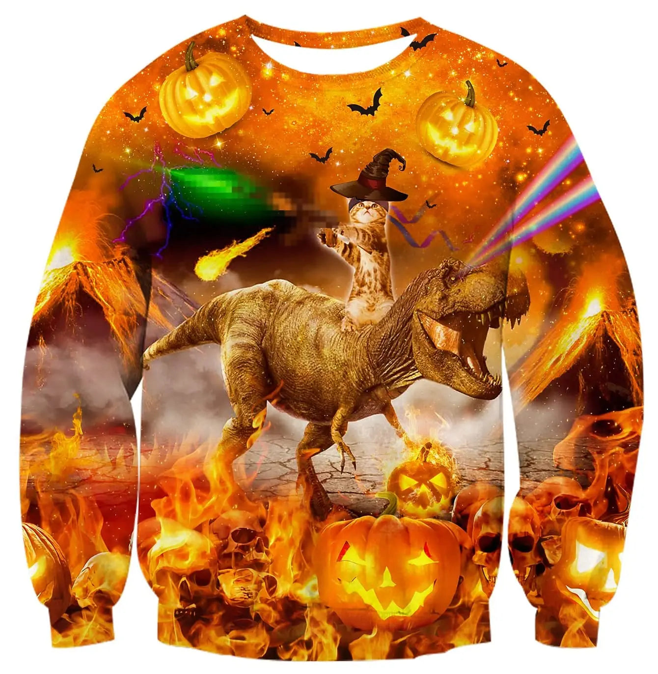 Men's Christmas Sweatshirt Festive Abstract Kitten Print Merry Christmas Crew Neck Pullover Party Casual Christmas Sweatshirt
