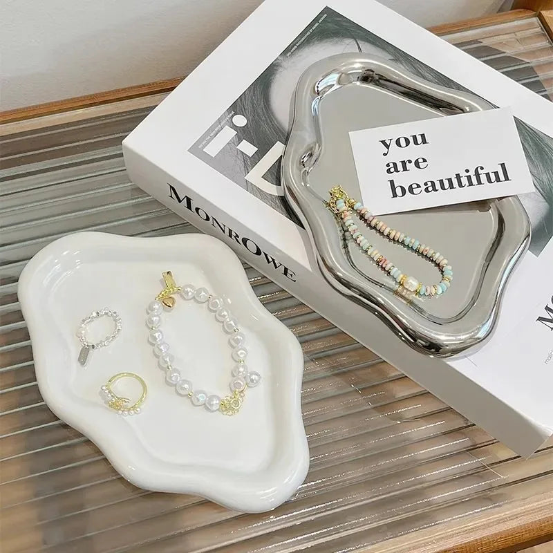 Cloud-Shaped Vanity Tray Plastic Jewelry Plate for Rings Earrings Perfume Keys Cute Unique Cloud Shape Bedroom Decor