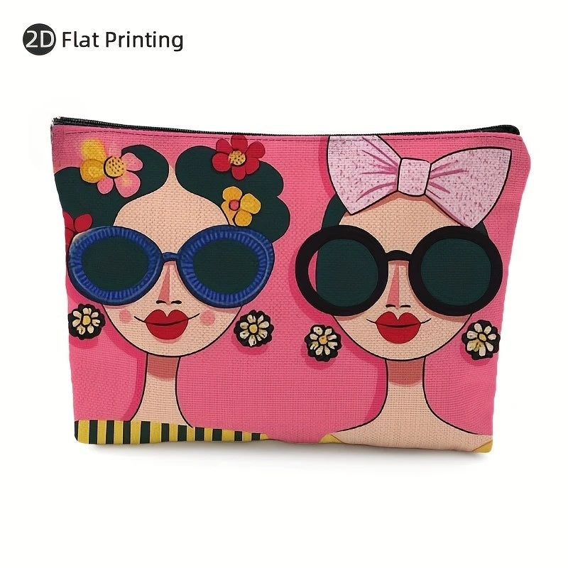 Women's Cosmetic Bag - Zippered Makeup Organizer with Pink Floral Girls Design, Durable Polyester Makeup Pouch for Travel