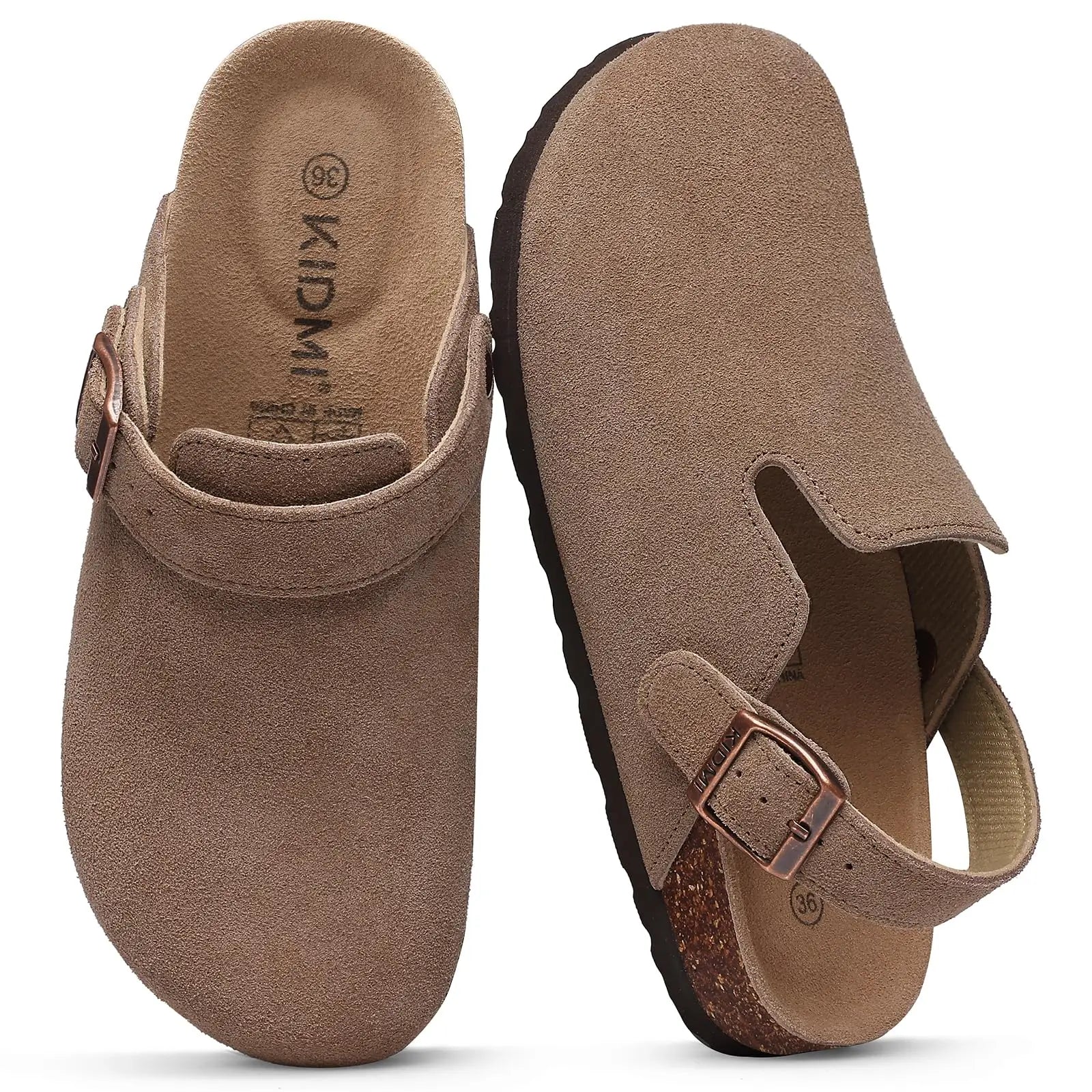 Litfun Suede Women's Clogs with Adjustable Strap Cork Footbed Leather Mules with Arch Support Unisex Outdoor Clogs Potato Shoes