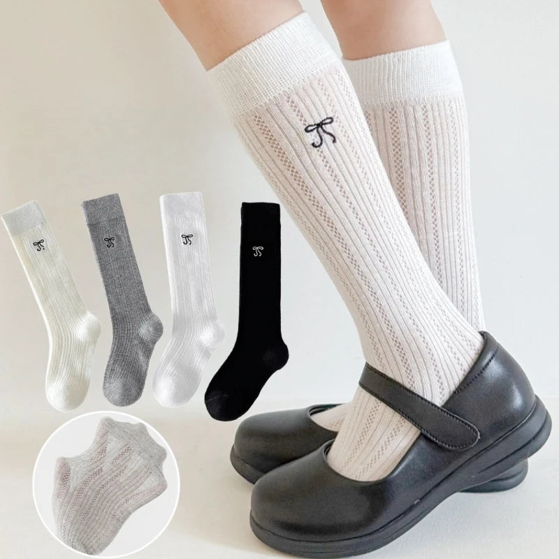Summer Baby Hollow Out Socks Cute Bow Mesh Cotton Princess Knee High Socks Breathable Thin Non-slip Children Socks 2-12Years