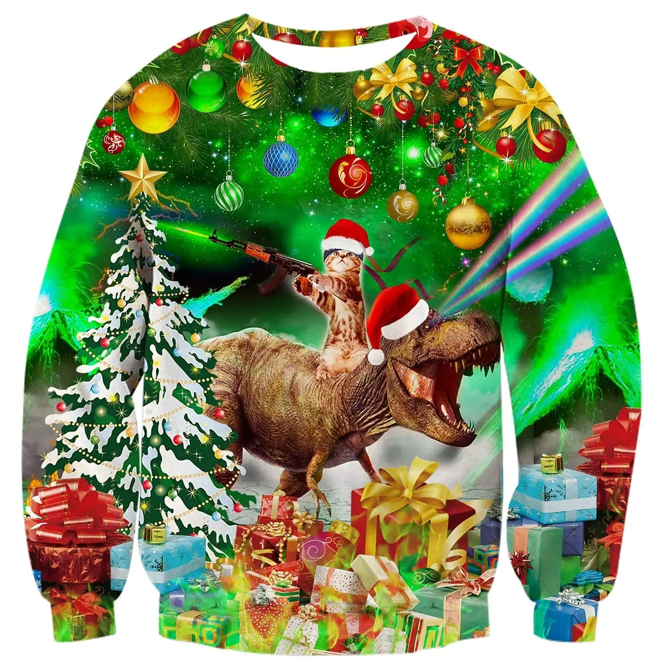 Men's Christmas Sweatshirt Festive Abstract Kitten Print Merry Christmas Crew Neck Pullover Party Casual Christmas Sweatshirt