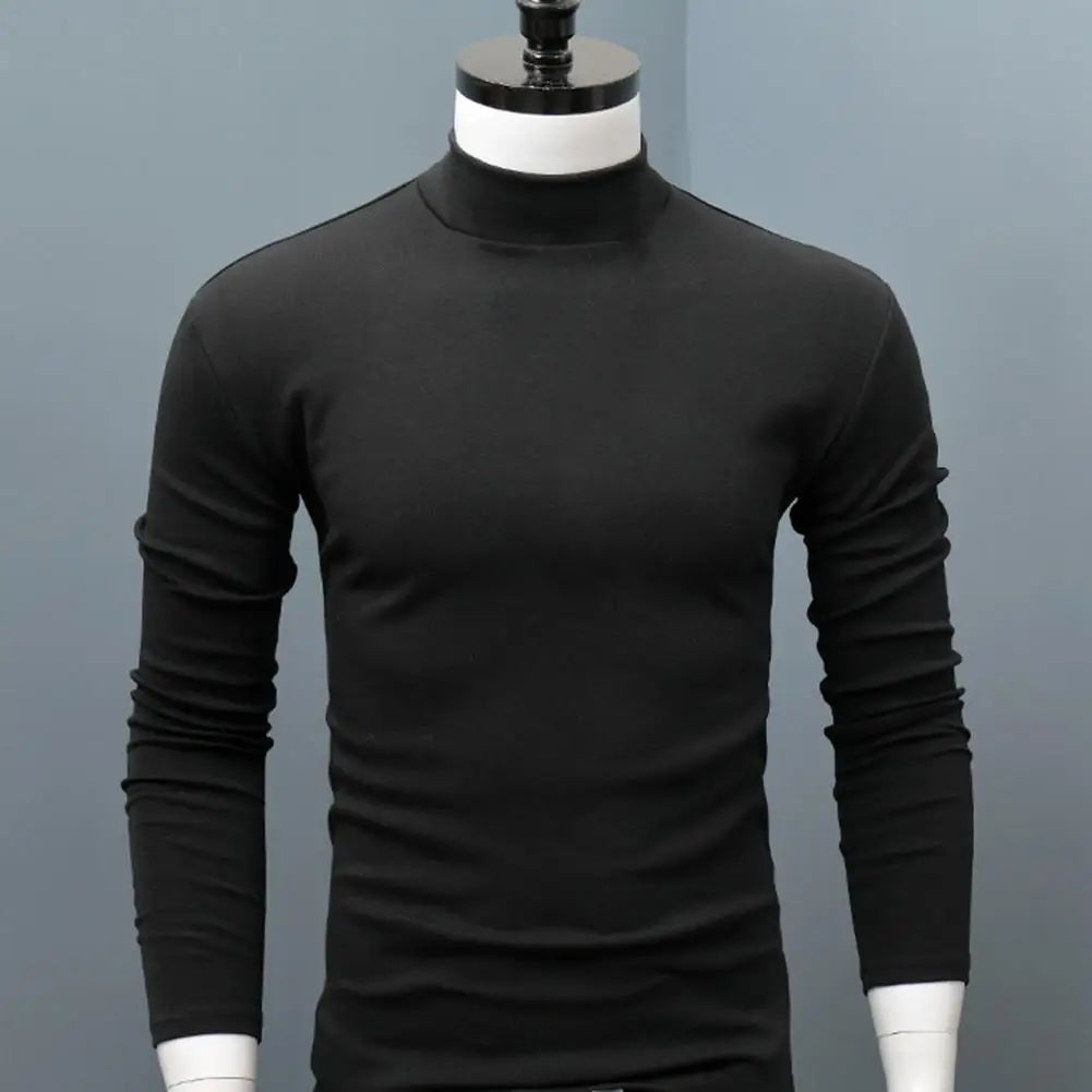 Men Shirt Casual Base Shirt Sweat Absorption All Match Long Sleeve Half High Collar Autumn Shirt Solid Color Men Shirt Blouses